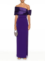 Eshin Slash-Neck High-Waist Split Dress – Timeless Autumn Elegance