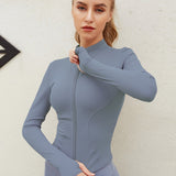 "Women's Full-Zip Fitness Jacket – Turtle Neck & Thumb Holes"