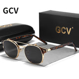GCV Steampunk Sunglasses – Double Layer Polarized Removable Lens, Blu-Ray UV Protection Unisex Gothic Retro Sunglasses