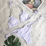 Holiday Bikini – Sexy Women's Two-Piece Swimsuit with Metal Accessories, Rhinestones & Bandage Design