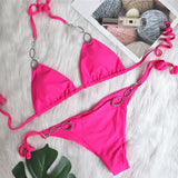 Holiday Bikini – Sexy Women's Two-Piece Swimsuit with Metal Accessories, Rhinestones & Bandage Design