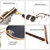 GCV Steampunk Sunglasses – Double Layer Polarized Removable Lens, Blu-Ray UV Protection Unisex Gothic Retro Sunglasses