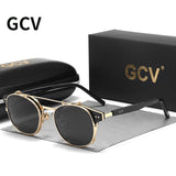 GCV Steampunk Sunglasses – Double Layer Polarized Removable Lens, Blu-Ray UV Protection Unisex Gothic Retro Sunglasses