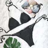 Holiday Bikini – Sexy Women's Two-Piece Swimsuit with Metal Accessories, Rhinestones & Bandage Design