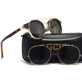 GCV Steampunk Sunglasses – Double Layer Polarized Removable Lens, Blu-Ray UV Protection Unisex Gothic Retro Sunglasses