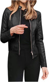 Women's Faux Leather Zip Up Jacket - Slim Fit, Long Sleeve, Cropped Design