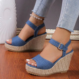 Summer Women’s Plus-Size Wedge Sandals – Casual Cowboy Style with Muffin Sole & High Heel Design