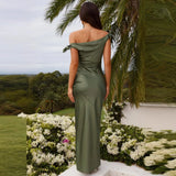 Elegant off-the-shoulder satin long dress for women