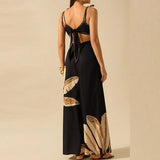 Boho Chic Leaf Print Dress – Thin Back with Tie Detail