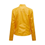 Women's Faux Leather Zip Up Jacket - Slim Fit, Long Sleeve, Cropped Design