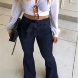 ✨ Women's High Waist Flare Jeans - Solid Color, Slim Fit, Zipper Fly, Flat Pockets & Buttons