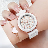 Conjunto de relógio feminino Radiant Style com pulseira de silicone e acessórios.