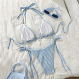 Women’s Yellow Halter Triangle Micro Bikini Set – Solid Color String Thong Swimwear