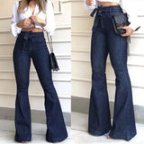 ✨ Women's High Waist Flare Jeans - Solid Color, Slim Fit, Zipper Fly, Flat Pockets & Buttons