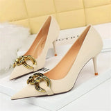 BIGTREE Women’s Nude Pumps – Fashion Metal Buckle High Heel Stilettos for Party & Office (Sizes 42–43)