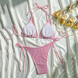Women’s Yellow Halter Triangle Micro Bikini Set – Solid Color String Thong Swimwear
