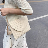 Handmade Straw Crossbody Bag – Summer Woven Shoulder Bag with Pompom