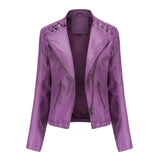 Women's Faux Leather Zip Up Jacket - Slim Fit, Long Sleeve, Cropped Design