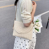 Handmade Straw Crossbody Bag – Summer Woven Shoulder Bag with Pompom