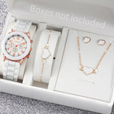Conjunto de relógio feminino Radiant Style com pulseira de silicone e acessórios.