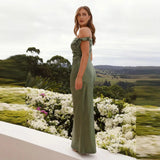 Elegant off-the-shoulder satin long dress for women