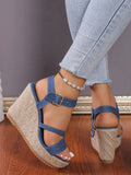 Summer Women’s Plus-Size Wedge Sandals – Casual Cowboy Style with Muffin Sole & High Heel Design