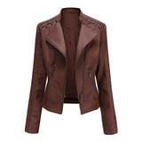 Women's Faux Leather Zip Up Jacket - Slim Fit, Long Sleeve, Cropped Design