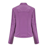 Women's Faux Leather Zip Up Jacket - Slim Fit, Long Sleeve, Cropped Design