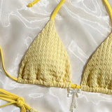 Women’s Yellow Halter Triangle Micro Bikini Set – Solid Color String Thong Swimwear
