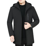 Men's Winter Long Coat - Warm Casual Zipper Windproof Hooded Jacket