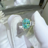 Serenity 2ct Oval cut Moissanite Rings for Women Men S925 Sterling Silver Paraiba Mint Green Rings Plated 18K Anniversary Gift