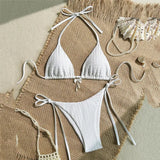Women’s Yellow Halter Triangle Micro Bikini Set – Solid Color String Thong Swimwear