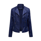 Women's Faux Leather Zip Up Jacket - Slim Fit, Long Sleeve, Cropped Design