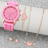 Conjunto de relógio feminino Radiant Style com pulseira de silicone e acessórios.