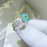 Serenity 2ct Oval cut Moissanite Rings for Women Men S925 Sterling Silver Paraiba Mint Green Rings Plated 18K Anniversary Gift