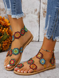 Yellow Embroidered Faux Flower Sandals – Flat Plus Size 43 Summer Beach & Travel Shoes for Women