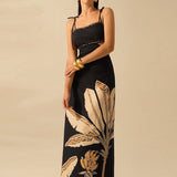 Boho Chic Leaf Print Dress – Thin Back with Tie Detail