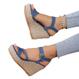 Summer Women’s Plus-Size Wedge Sandals – Casual Cowboy Style with Muffin Sole & High Heel Design