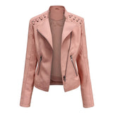 Women's Faux Leather Zip Up Jacket - Slim Fit, Long Sleeve, Cropped Design