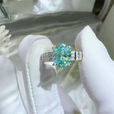 Serenity 2ct Oval cut Moissanite Rings for Women Men S925 Sterling Silver Paraiba Mint Green Rings Plated 18K Anniversary Gift