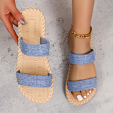 Women’s Fashion Denim Color Block Flat Slippers – Non-Slip, Comfortable & Double-Wear Design