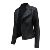 Women's Faux Leather Zip Up Jacket - Slim Fit, Long Sleeve, Cropped Design
