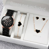 Conjunto de relógio feminino Radiant Style com pulseira de silicone e acessórios.