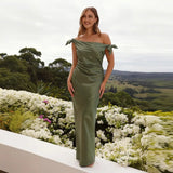 Elegant off-the-shoulder satin long dress for women
