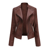 Women's Faux Leather Zip Up Jacket - Slim Fit, Long Sleeve, Cropped Design
