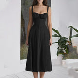 Women’s Floral Midi Party Dress – Sleeveless Lace-Up Bandeau with Corset Design & Side Slit