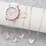 Conjunto de relógio feminino Radiant Style com pulseira de silicone e acessórios.