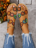 Yellow Embroidered Faux Flower Sandals – Flat Plus Size 43 Summer Beach & Travel Shoes for Women