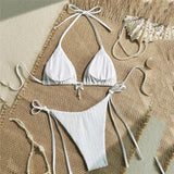 Women’s Yellow Halter Triangle Micro Bikini Set – Solid Color String Thong Swimwear