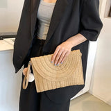 Handmade Straw Crossbody Bag – Summer Woven Shoulder Bag with Pompom